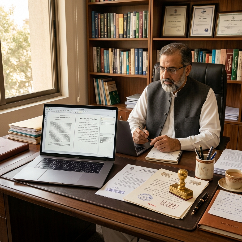 Arabic translator reviewing Saudi visa paperwork