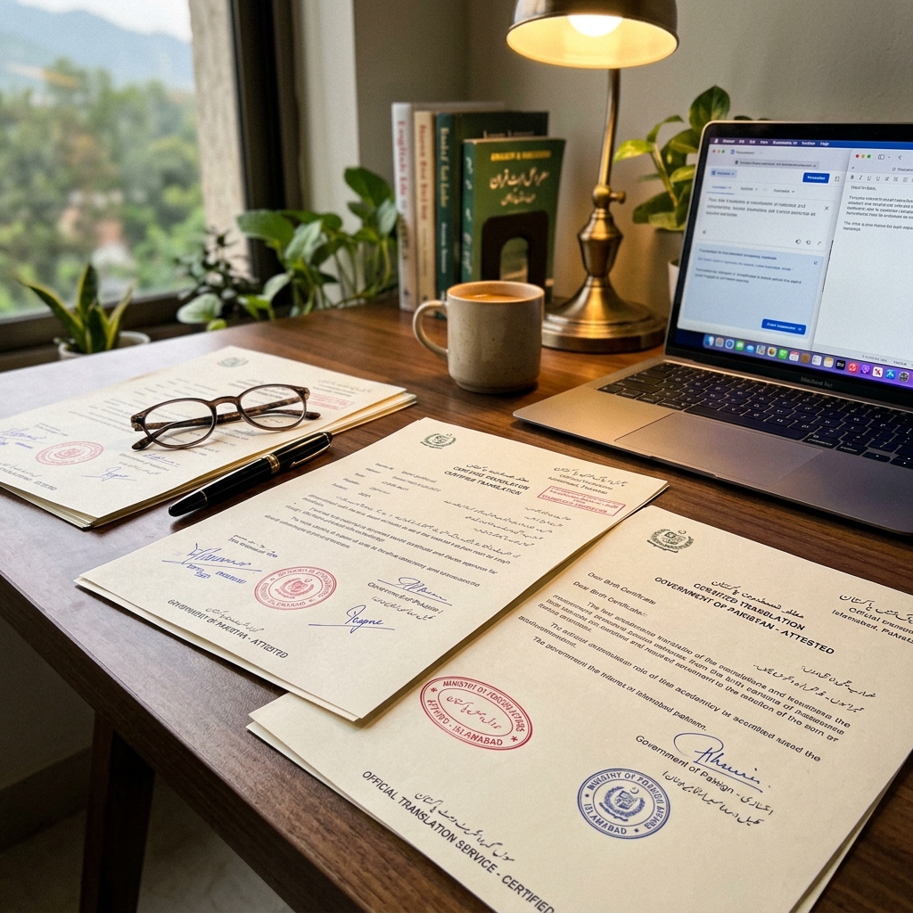 Embassy-sensitive translated documents with stamps
