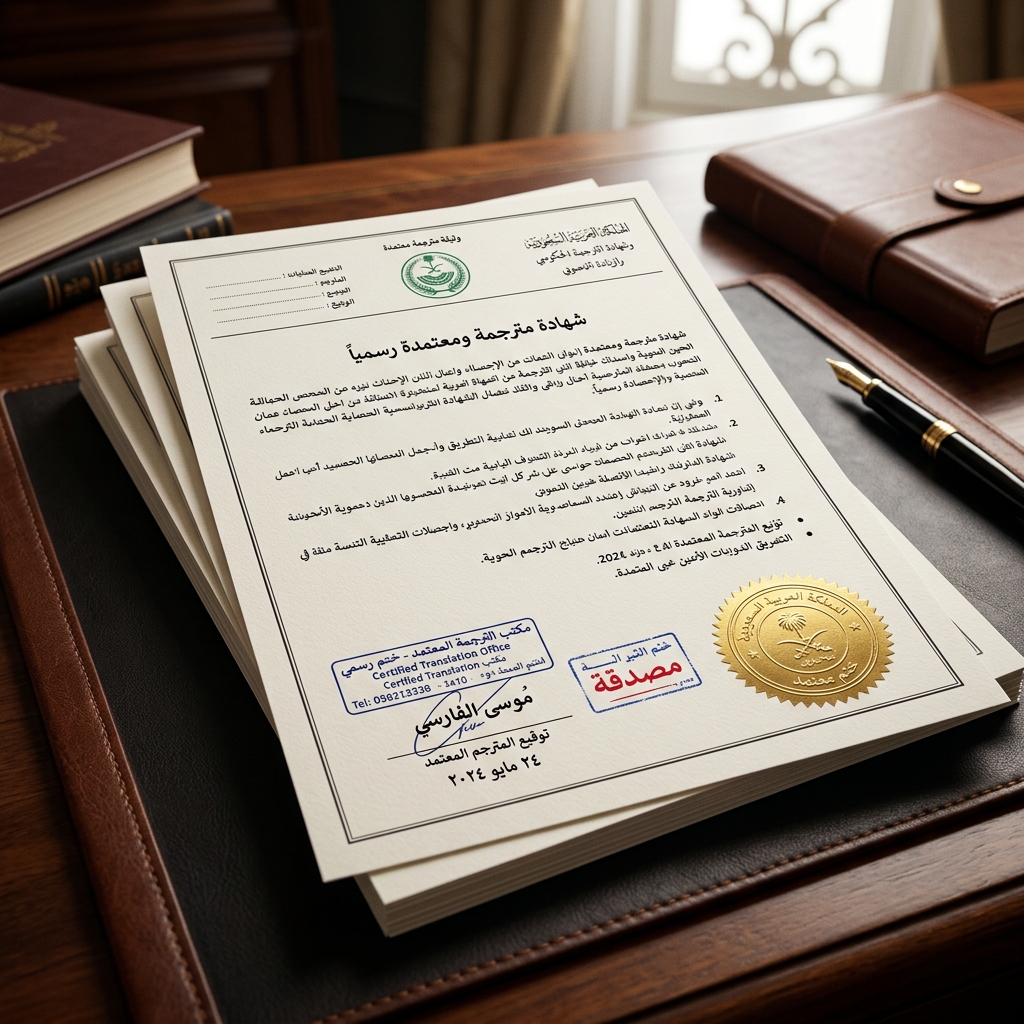 Arabic translated documents with certification stamps