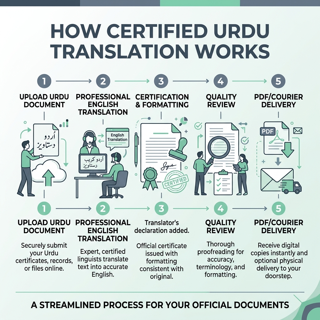 How Certified Urdu Translation Works Infographic