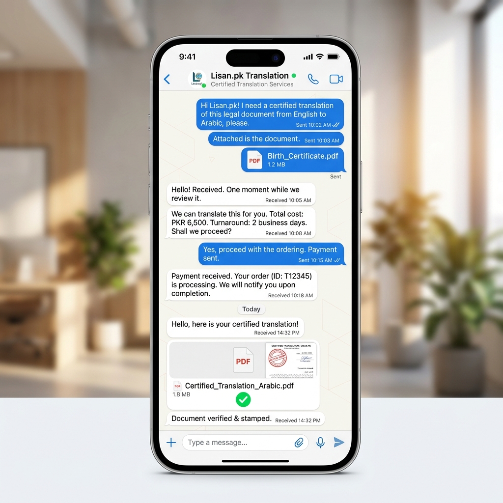 WhatsApp-based online translation ordering workflow